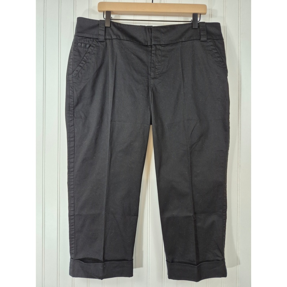 NWOT Eddie Bauer Mercer Fit Black Cropped Cuffed Pants 16P Stretch Twill 40x23